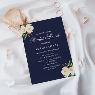 Navy Blue Elegante Blumendusche Einladung