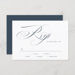 Navy Blue Elegante Calligraphy Black Krawatte Hoch RSVP Karte