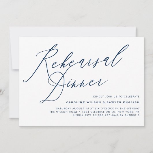 Navy Blue Elegante Calligraphy Probe Dinner Einladung (Vorderseite)