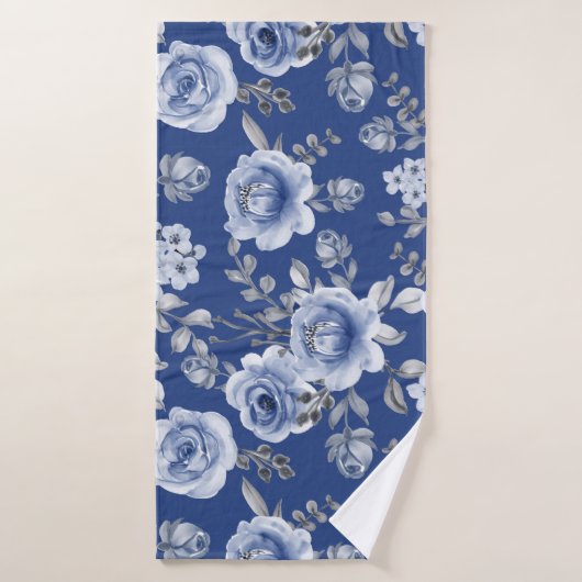 Navy Blue & Elegante Moderne Aquarellblume Badehandtuch (Badehandtuch)