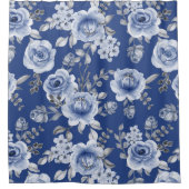 Navy Blue & Elegante Moderne Aquarellblume Duschvorhang (Vorderseite)