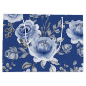 Navy Blue & Elegante Moderne Aquarellblume Große Geschenktüte (Rückseite)