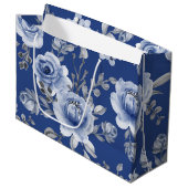 Navy Blue & Elegante Moderne Aquarellblume Große Geschenktüte (Vorderseite Schrägansicht)