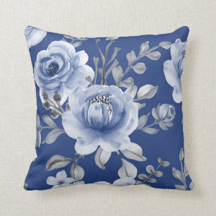 Navy Blue & Elegante Moderne Aquarellblume Kissen