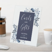 Navy Blue Elegante Moderne Blumenkarten und Gesche Sockelschild (In SItu)