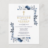 Navy Blue Elegante Moderne Blumentaufen Einladung Postkarte (Vorderseite)