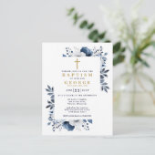 Navy Blue Elegante Moderne Blumentaufen Einladung Postkarte (Stehend Vorderseite)