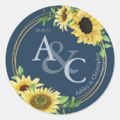 Navy Blue ・ Elegante Moderne Hochzeit Runder Aufkleber (Vorderseite)