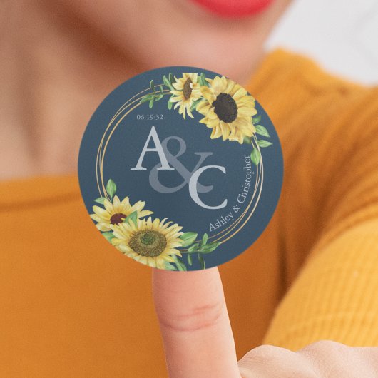 Navy Blue ・ Elegante Moderne Hochzeit Runder Aufkleber