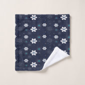 Navy Blue & Elegante Modernes Retro-Flora Badhandtuch Set (Waschlappen)