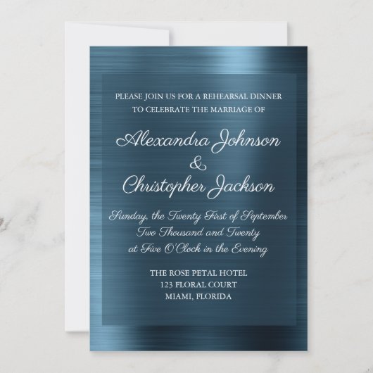 Navy Blue Elegante Probe Dinner Einladung (Vorderseite)