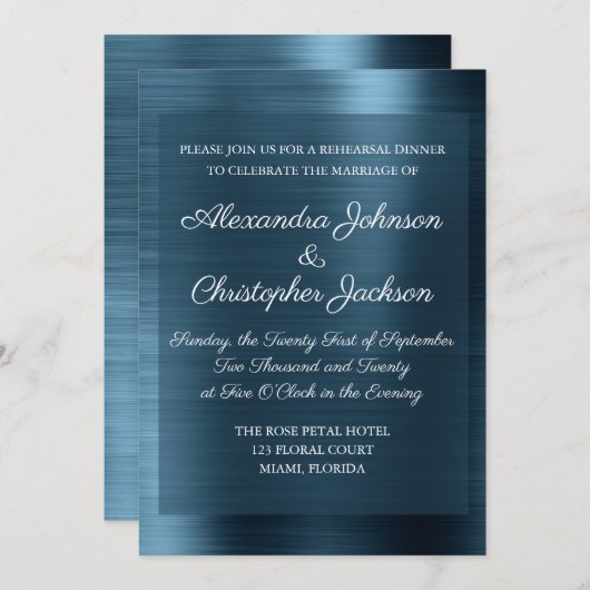 Navy Blue Elegante Probe Dinner Einladung (Vorne/Hinten)