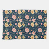 Navy Blue Elegante Vintage Wildblume Muster Geschirrtuch (Horizontal)