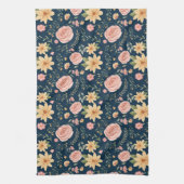 Navy Blue Elegante Vintage Wildblume Muster Geschirrtuch (Vertikal)