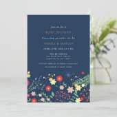 Navy Blue Elegante Wildblume Baby Shower Einladung (Stehend Vorderseite)