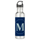 Navy Blue eleganter Monogramm personalisiert Edelstahlflasche (Vorderseite)