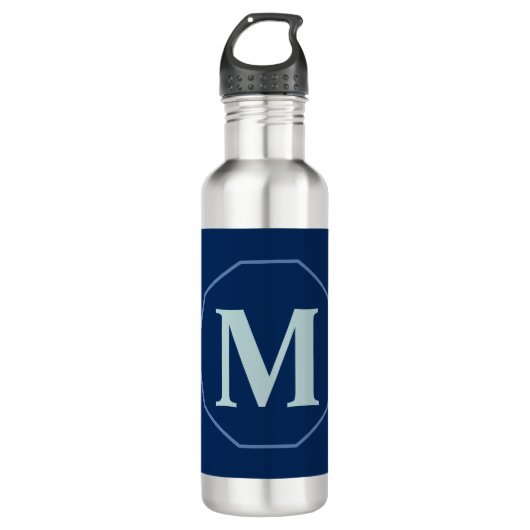 Navy Blue eleganter Monogramm personalisiert Edelstahlflasche (Vorderseite)