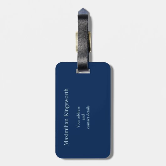 Navy Blue eleganter Monogramm personalisiert Gepäckanhänger (Rückseite vertikal)