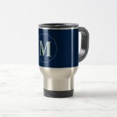 Navy Blue eleganter Monogramm personalisiert Reisebecher (VorderseiteRechts)