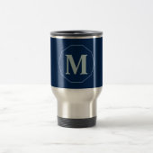 Navy Blue eleganter Monogramm personalisiert Reisebecher (Mittel)