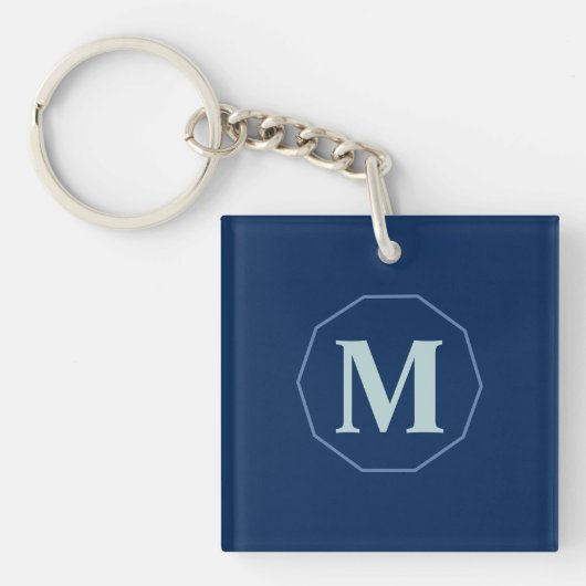 Navy Blue eleganter Monogramm personalisiert Schlüsselanhänger (Vorderseite)