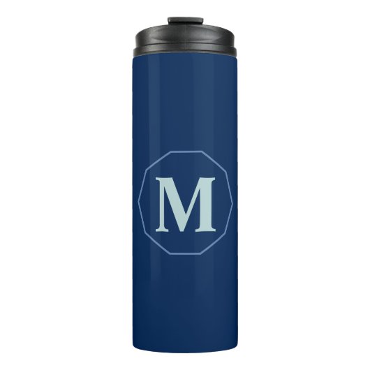 Navy Blue eleganter Monogramm personalisiert Thermosbecher (Vorderseite)