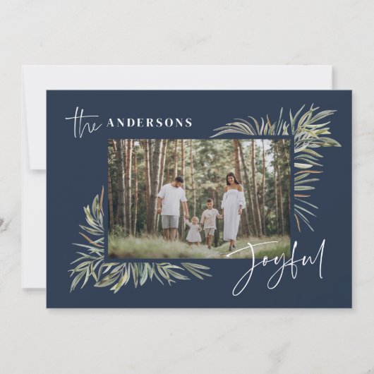 Navy Blue elegantes botanisches Foto Weihnachten (Vorderseite)