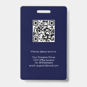 Navy Blue, Employee Foto ID w/QR Code, Company Ausweis (Rückseite)