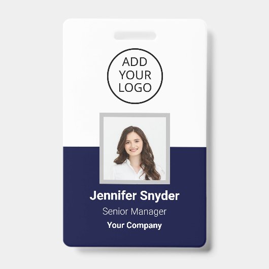 Navy Blue, Employee Foto ID w/QR Code, Company Ausweis (Vorderseite)