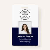 Navy Blue, Employee Foto ID w/QR Code, Company Ausweis (Vorderseite)