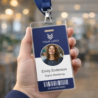Navy Blue employee photo name tags, business logo  Ausweis