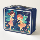 Navy Blue Enchanted Forest Fairies Birthday Foto Metall Brotdose (Vorderseite)