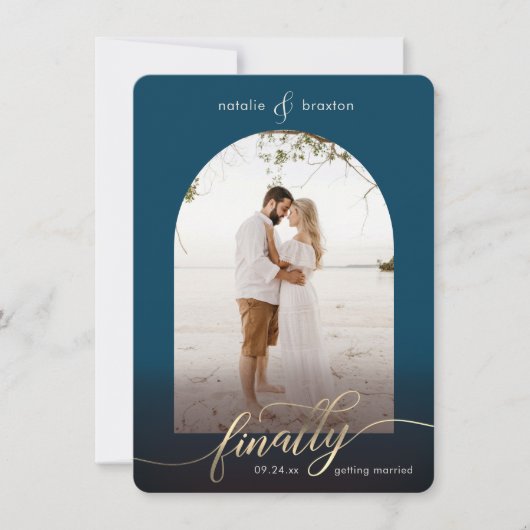 Navy Blue Endlich Erlangung von Foto & Fenster Save The Date (Vorderseite)