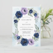 Navy Blue Ethereal Botanical Wedding Einladung (Stehend Vorderseite)