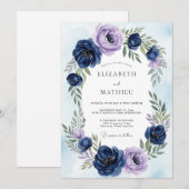 Navy Blue Ethereal Botanical Wedding Einladung (Vorne/Hinten)