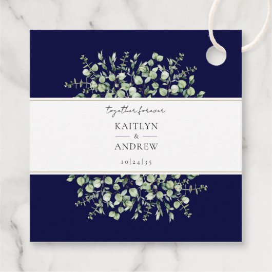 Navy Blue Eucalyptus Together Forever Wedding Geschenkanhänger (Rückseite)
