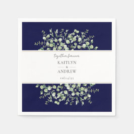 Navy Blue Eucalyptus Together Forever Wedding Serviette
