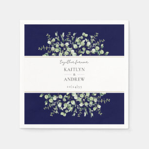 Navy Blue Eucalyptus Together Forever Wedding Serviette