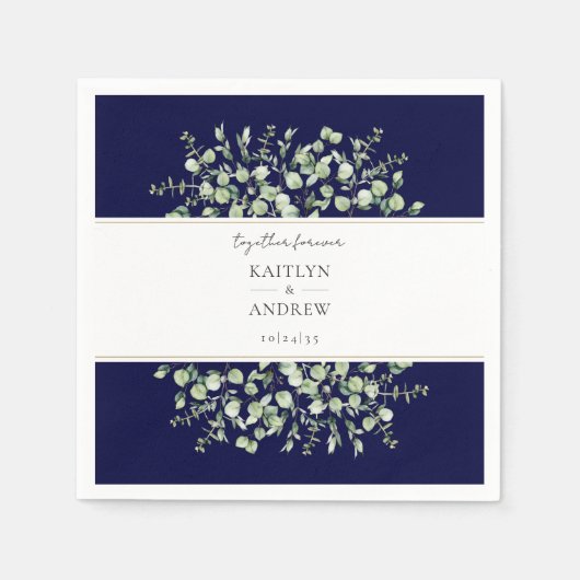 Navy Blue Eucalyptus Together Forever Wedding Serviette (Vorderseite)