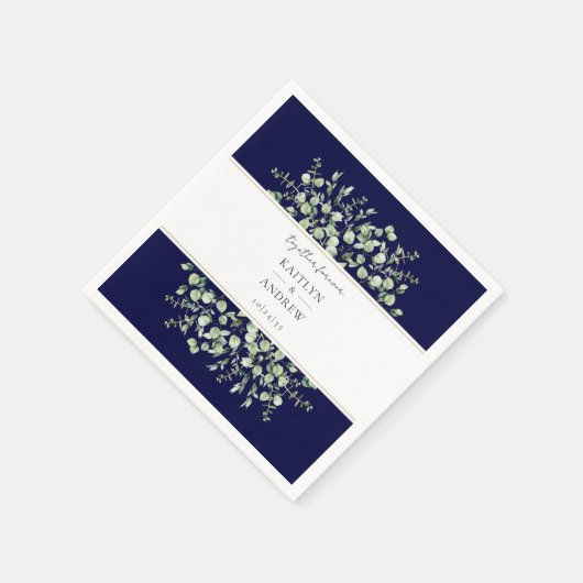 Navy Blue Eucalyptus Together Forever Wedding Serviette (Ecke)