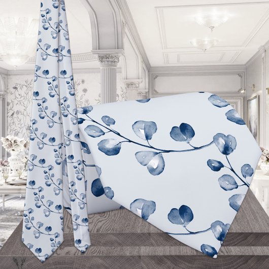 Navy Blue Eucalyptus Wedding Blush Gray Neck Tie Krawatte