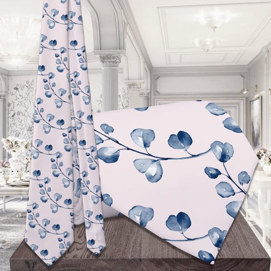 Navy Blue Eucalyptus Wedding Blush Pink Neck Tie Krawatte