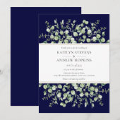 Navy Blue Eucalyptus  Wedding Einladung (Vorne/Hinten)