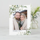 Navy Blue Eucalyptus Wedding Foto Save the Date (Stehend Vorderseite)