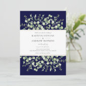 Navy Blue Eukalyptus-Hochzeit Einladung (Stehend Vorderseite)