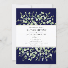 Navy Blue Eukalyptus-Hochzeit Einladung