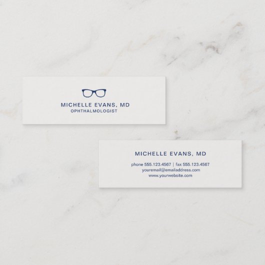 Navy Blue Eyeglasses Logo Optometrist Einfach Mini Visitenkarte (Vorne/Hinten)