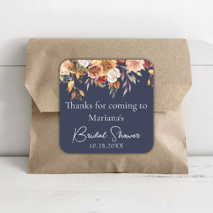 Navy Blue Fall Floral Brautparty Favoriten Quadratischer Aufkleber