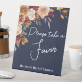 Navy Blue Fall Floral Brautparty Gefallen Sockelschild (In Situ)