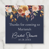 Navy Blue Fall Floral Brautparty Geschenkanhänger (Vorderseite)